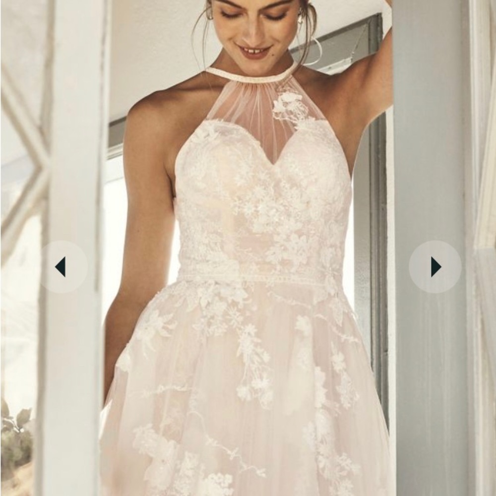 Shirred Embroidered Poem Halter Aline Wedding Dress